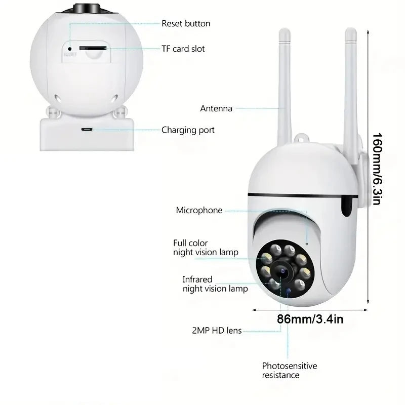 3MP WiFi Indoor Security Camera – 360° Auto Tracking, Color Night Vision, 2-Way Audio, Motion Detection