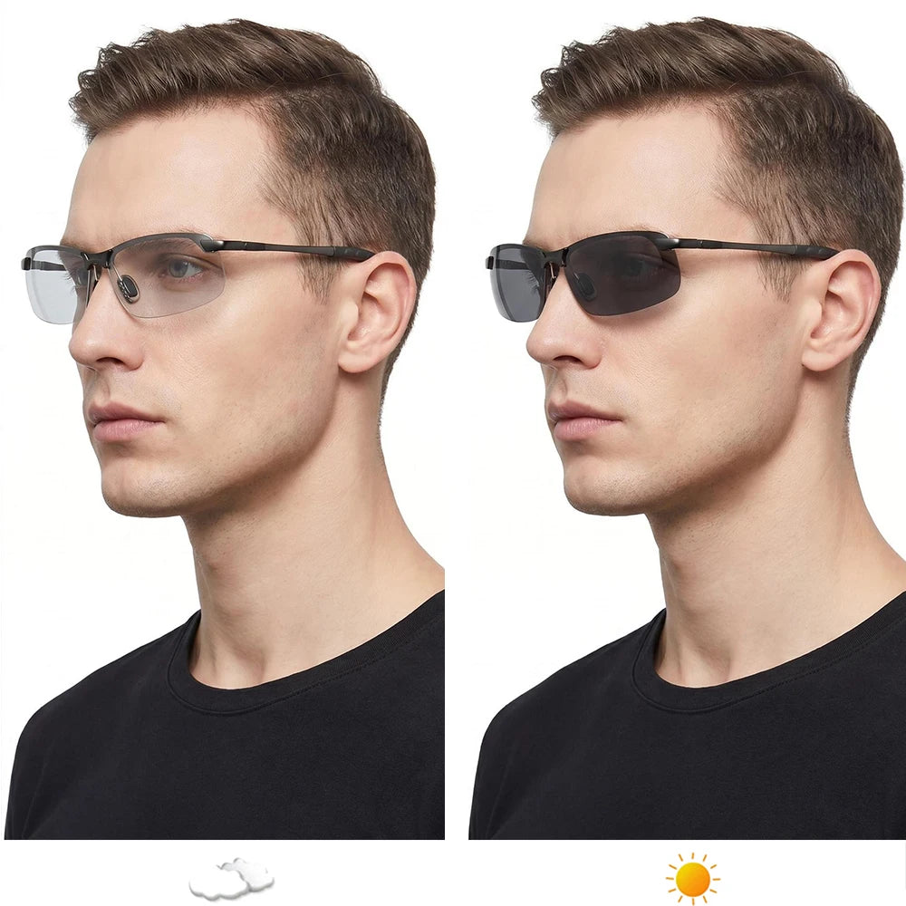 Half-Frame Photochromic Polarized Sunglasses | Vintage Metal Night Vision Driving Shades