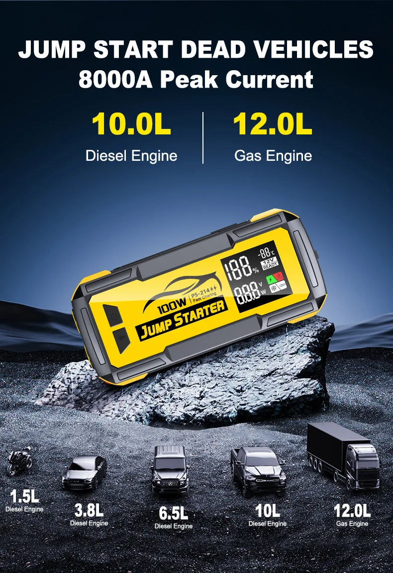 32000mAh Car Emergency Jump Starter — Portable Battery Booster with Power Bank
