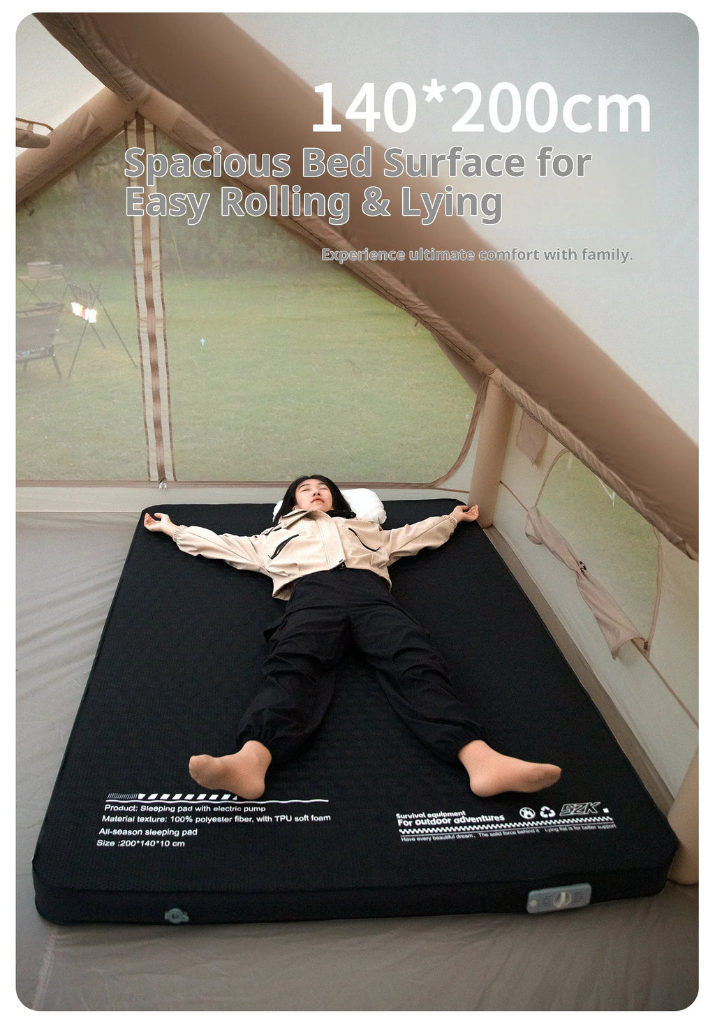 Thickened Sponge Camping Mattress – Portable Outdoor Pad with Integrated Air Pump, Self-Inflating
