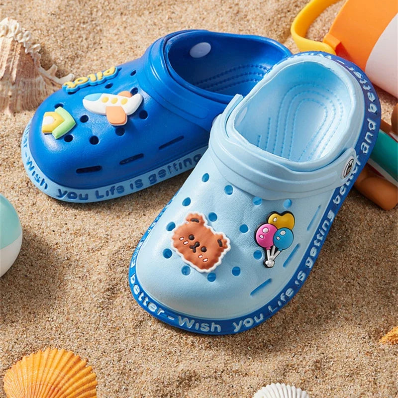 Kids' Fun Print Flat Sandals – Soft Sole Garden Clogs for Boys & Girls