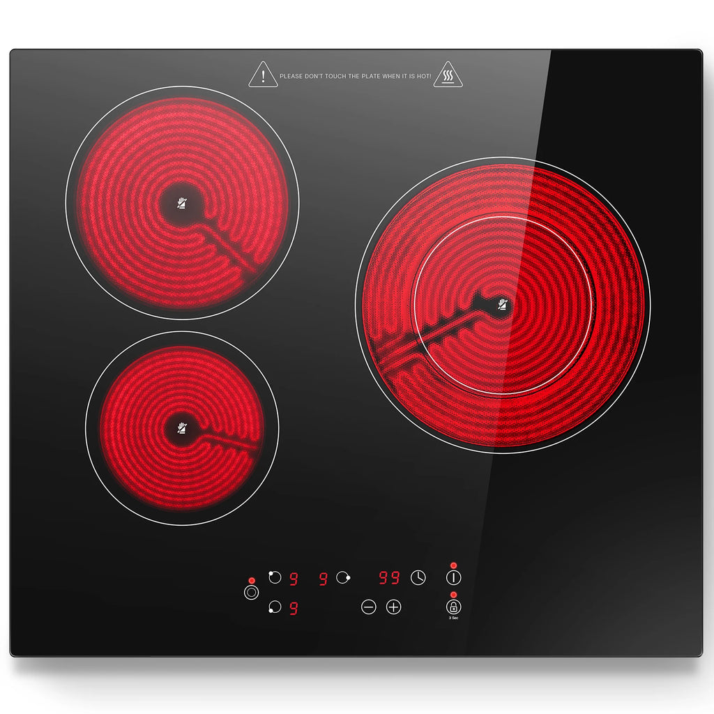 2-Zone Ceramic Hob – 3000W, Child Lock, 9 Heat Levels, 1-99 Min Timer, 60cm Black Glass (CE Certified)