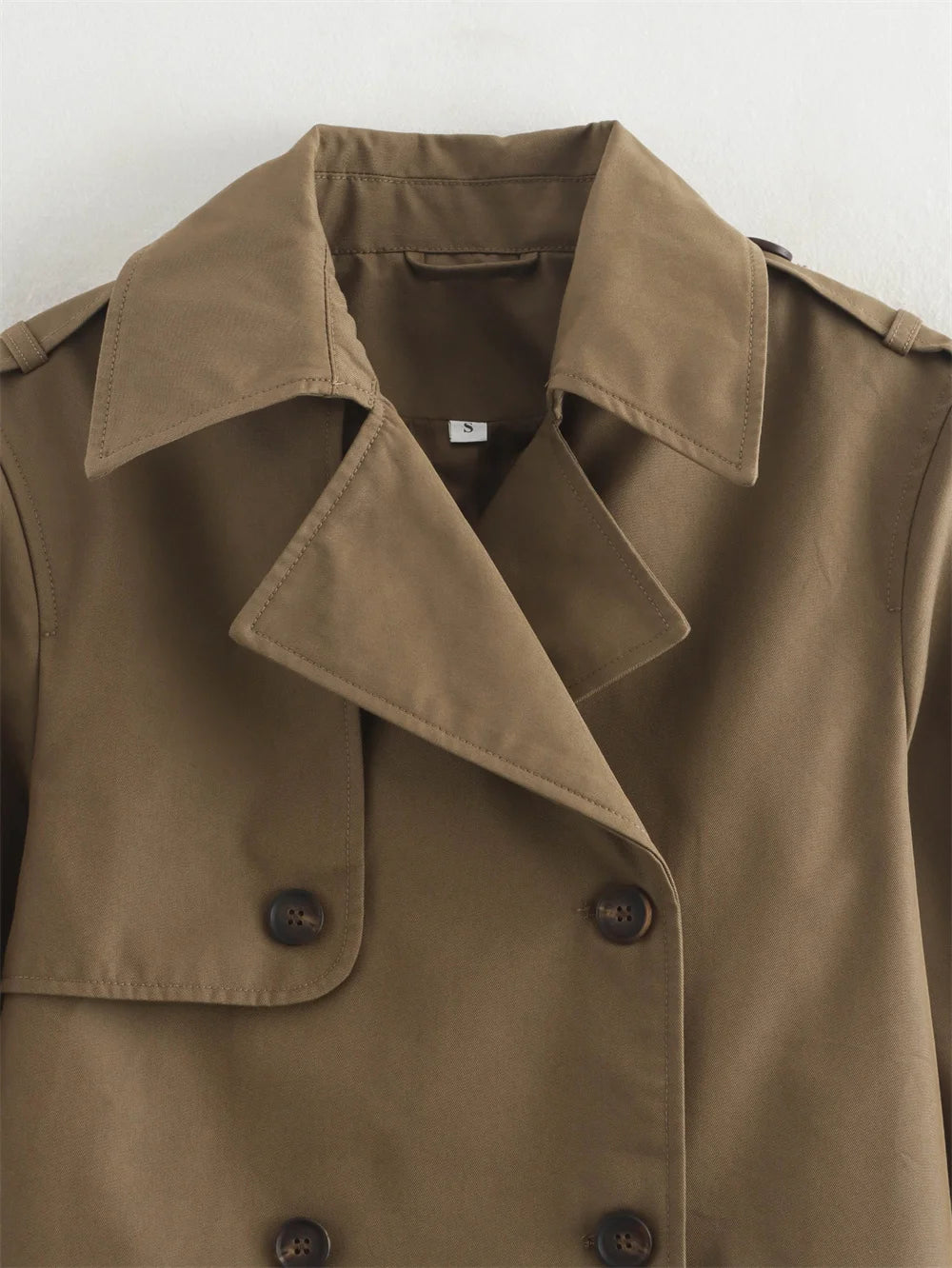 Women's Vintage Cropped Trench Jacket – Double-Breasted High-Waist Streetwear Coat