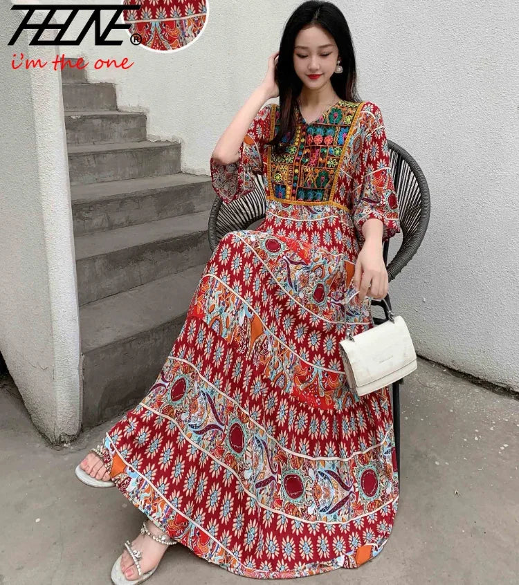 Indian Embroidery Bohemian Beach Maxi Prom Dress — Vintage Elegant Long Party Dress