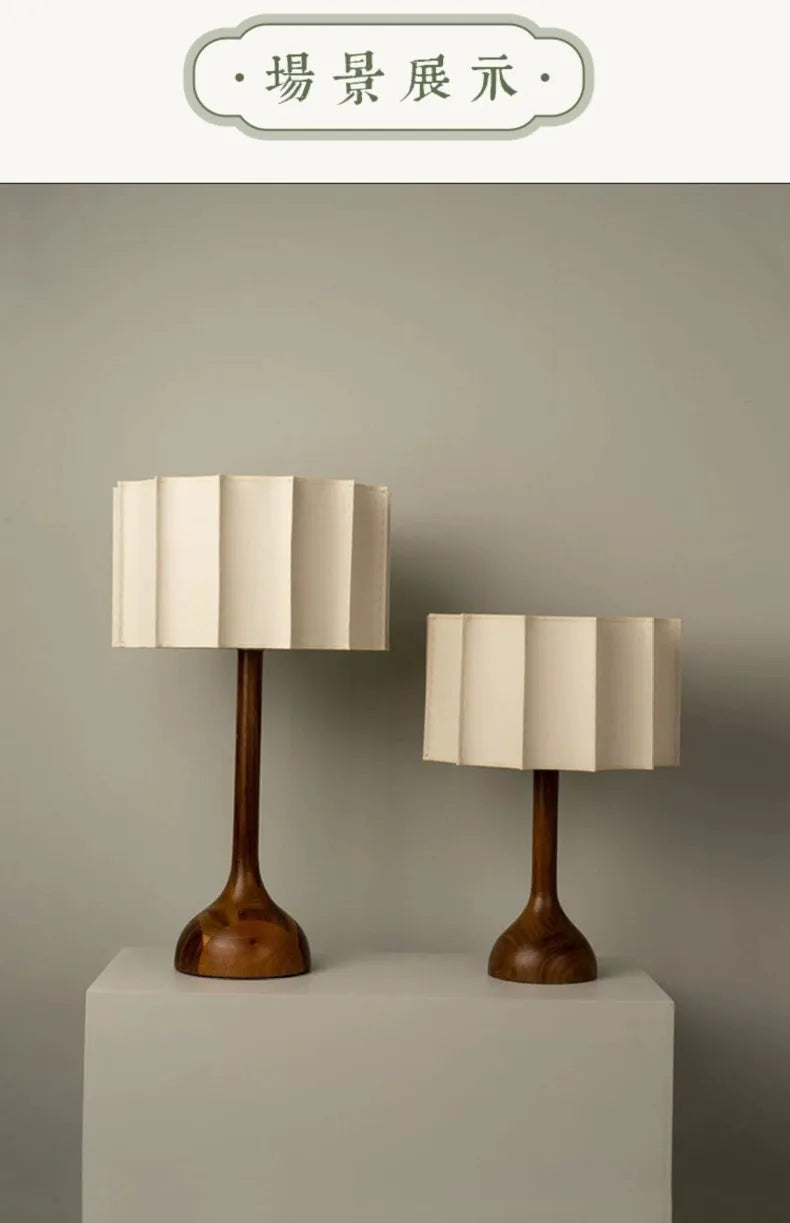 Wood Base Lamp – Pleated Fabric Table & Floor