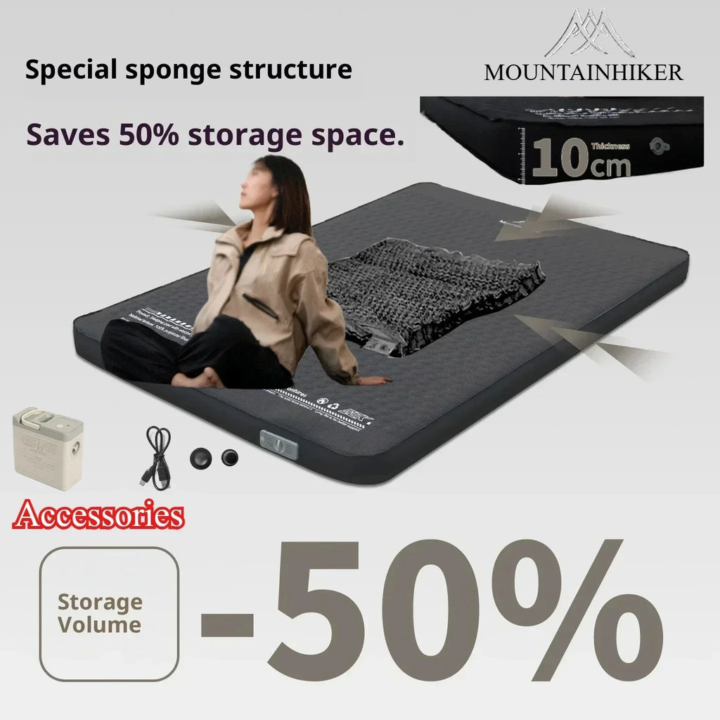 Thickened Sponge Camping Mattress – Portable Outdoor Pad with Integrated Air Pump, Self-Inflating