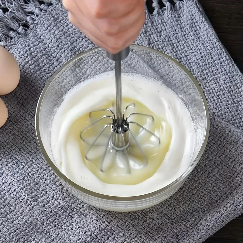 Whisk Faster. Bake Better. — Stainless Steel Semi-Automatic Egg Beater | S/M/L Sizes, Hand Push Mixer, Milk Frother, Kitchen Baking Tool