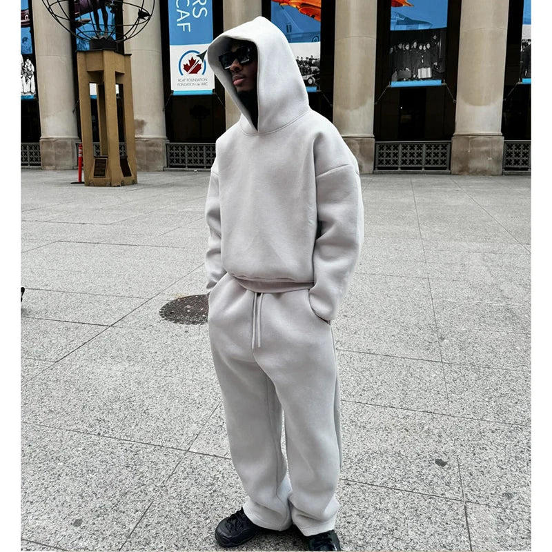 Men's Cotton Vintage Y2K Hoodie & Straight Pants Set – Loose Hip Hop Casual Sport Streetwear