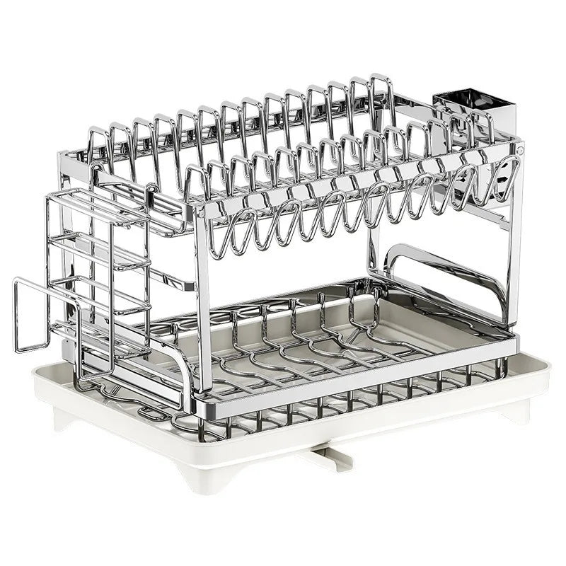 Multifunctional Stainless Steel Dish Drain Rack with Knife Holder – Countertop Bowl, Dish & Sink Organizer