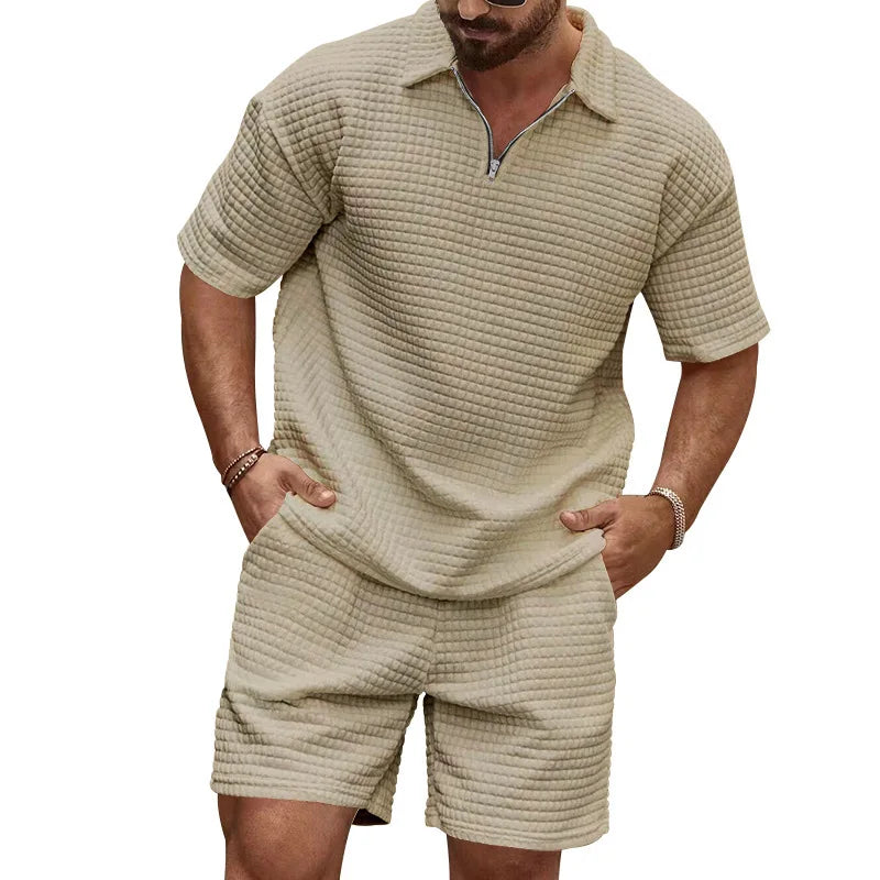 Men's Plaid Short Sleeve Shirt & Shorts Sport Suit – Lapel Summer 2-Piece Outdoor Set