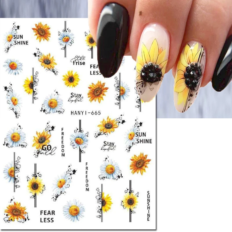 3D Summer Tropical Nail Art Sticker Decals — Palms, Butterflies & Flowers