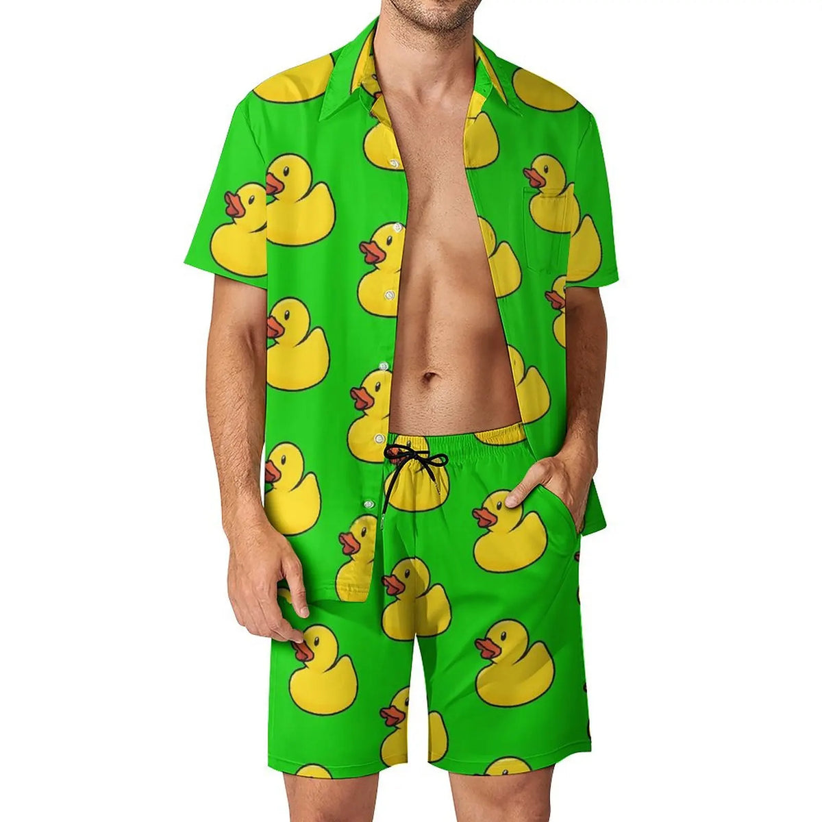 Men's Yellow Rubber Duck 3D Print Shirt & Beach Shorts – Hawaiian Streetwear Set