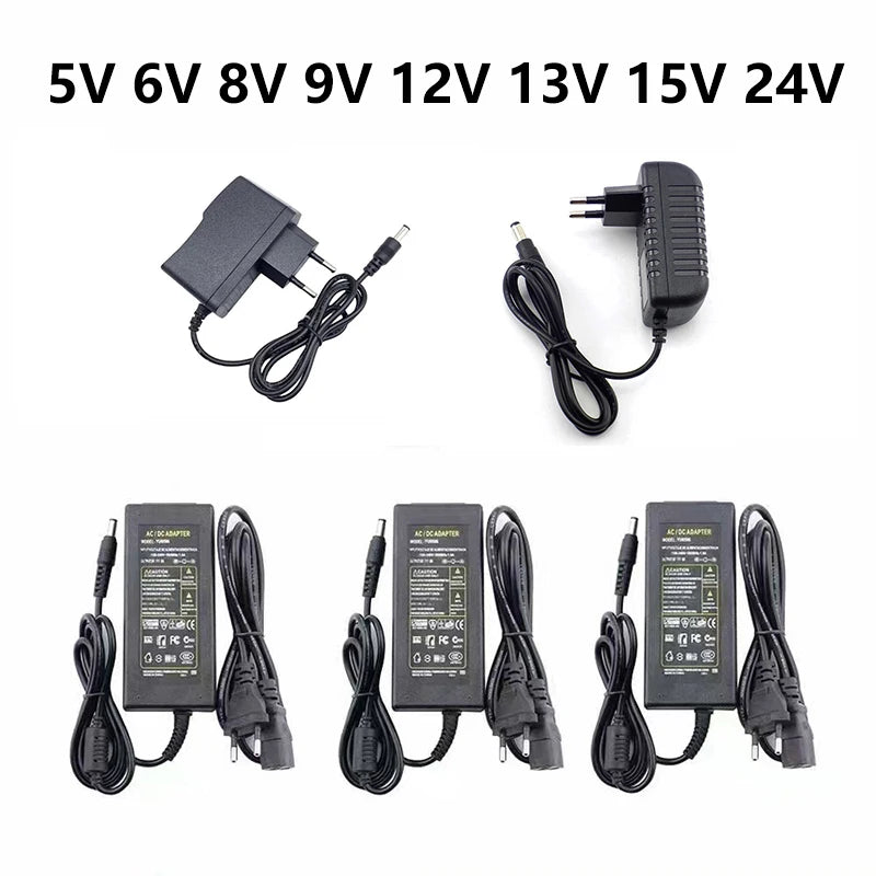 AC 220V to DC LED Power Supply Adapter – 5V–24V, 1A–10A with US/EU/UK/AU Plug Options
