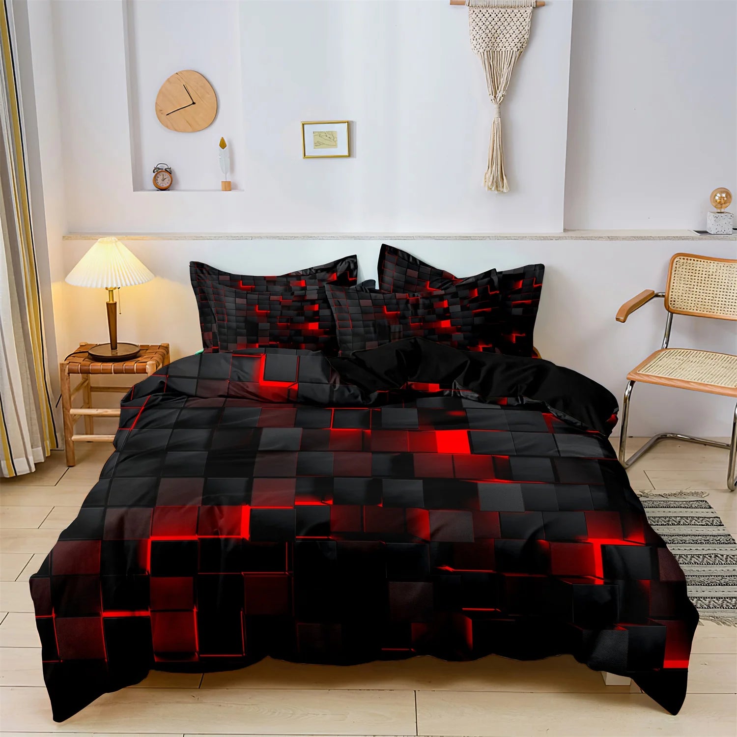 3-Piece Geometric Grid Plaid Duvet Cover Set – 1 Duvet Cover & 2 Pillowcases, Twin to King