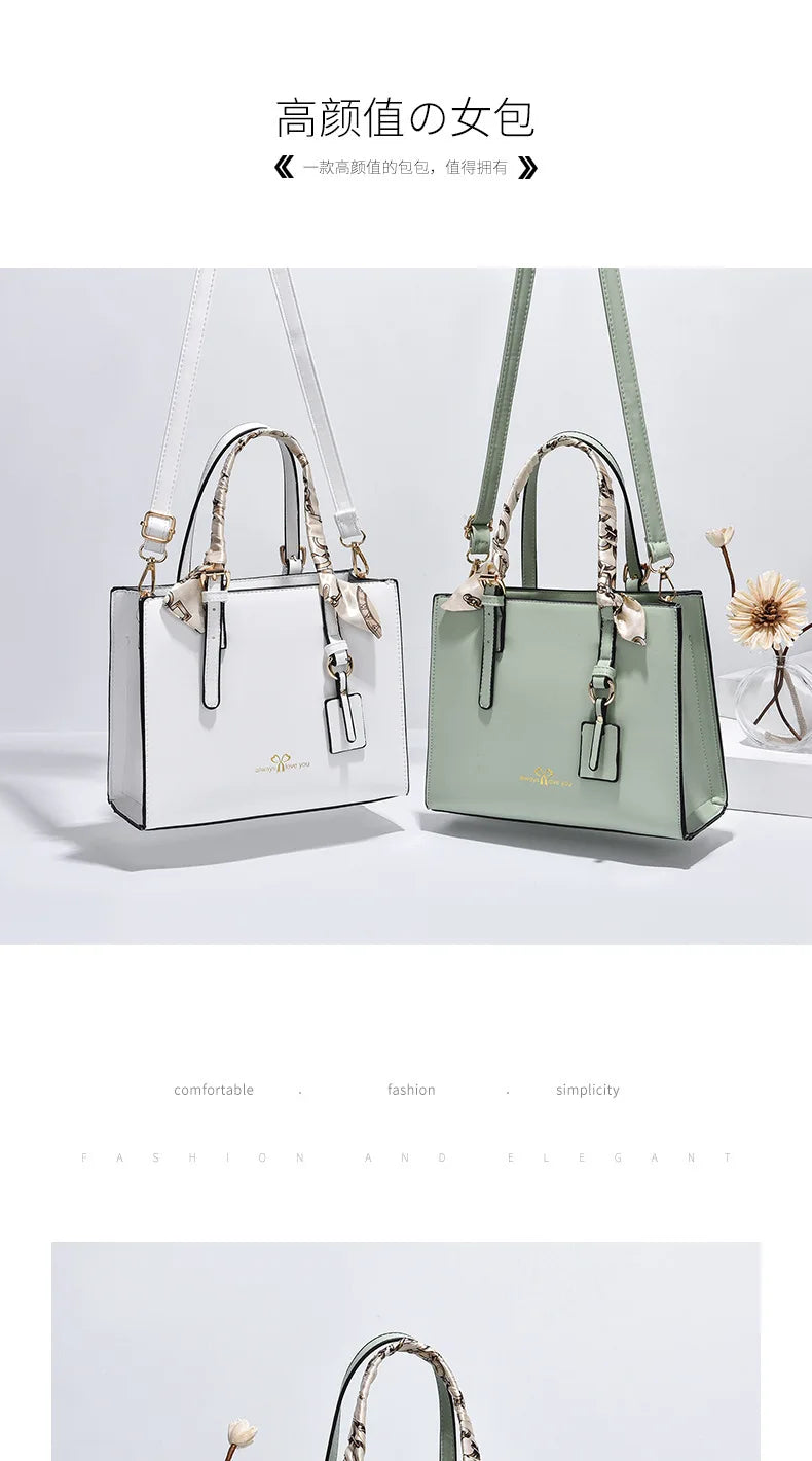 Elegant PU Square Tote Bag – Silk Scarf Crossbody Shoulder Handbag for Women