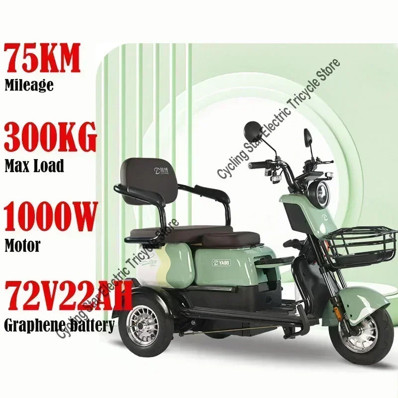 3-Wheel Electric Mobility Scooter for Adults, Long-Range Tricycle
