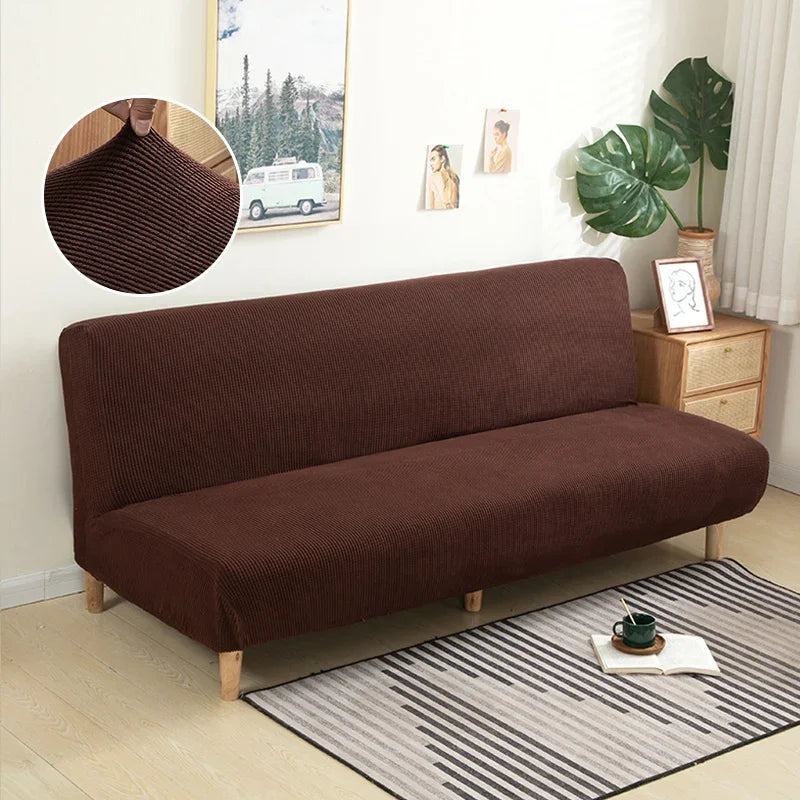 Armless Futon Sofa Bed Cover – Polar Fleece Elastic Slipcover for Folding Furniture & Bench