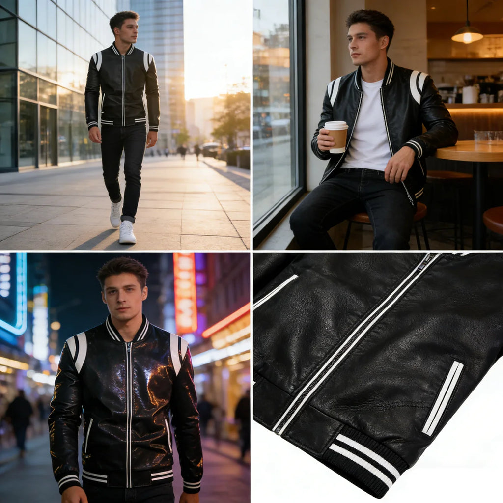 Men's Patchwork Faux Leather Jacket – Cotton Lined