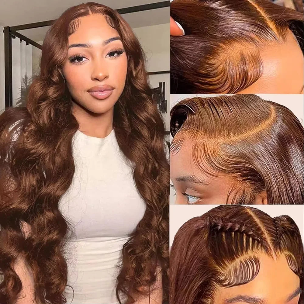 46 Inch Chocolate Brown Body Wave Lace Front Wig | 200 Density 13x4 13x6 HD Lace Pre-Plucked Brazilian Human Hair