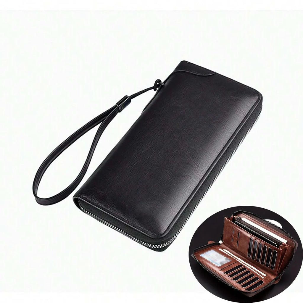 RFID Blocking Long Zipper Wallet – PU Leather Business Clutch Card Holder for Men