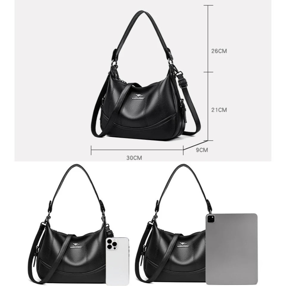 VANDERWAH Genuine Leather Two-Layer Flap Shoulder Bag – Luxury Crossbody Messenger Handbag for Women