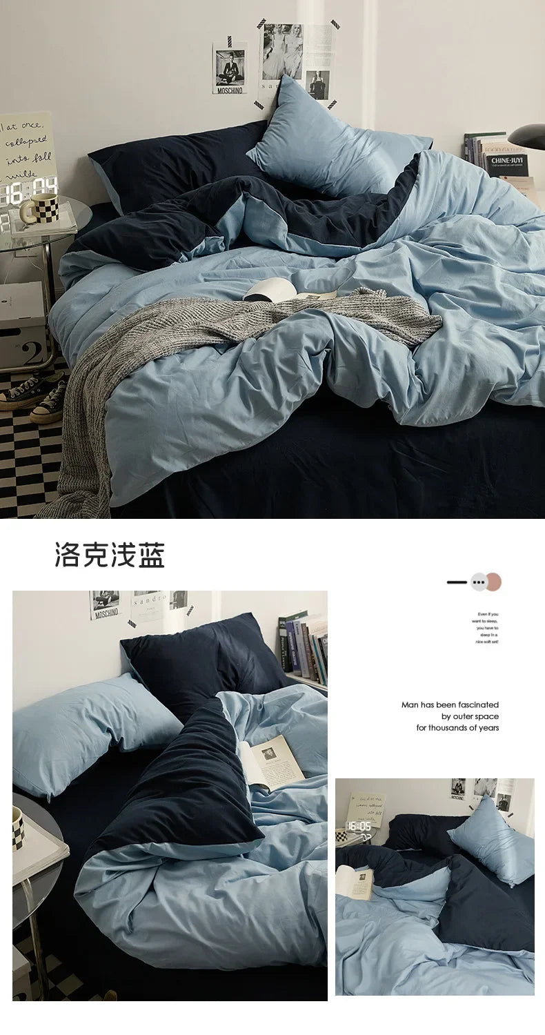 Solid Color Washed Cotton Bedding Set – 4-Piece Duvet Cover, Bed Sheet & Pillowcases, Twin to King