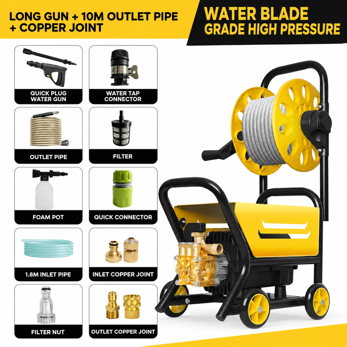 220V Household High Pressure Car Washer Portable Boost Water Gun with Roller Mobile Cleaning Machine for Car Yard Washing