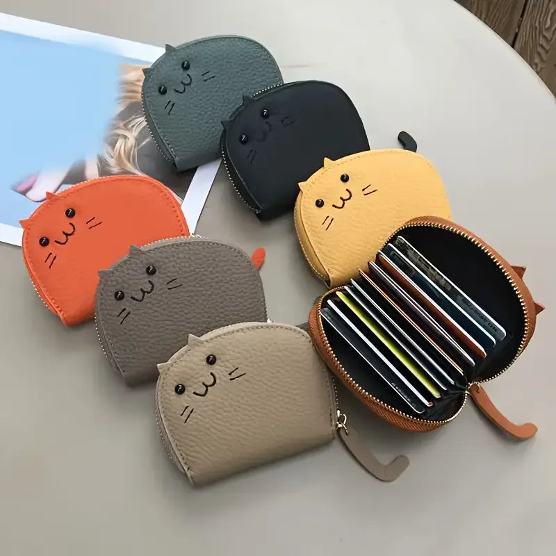 Cartoon Cat Shaped Wallet – Faux Leather Multi-Card Holder & Coin Purse for Women