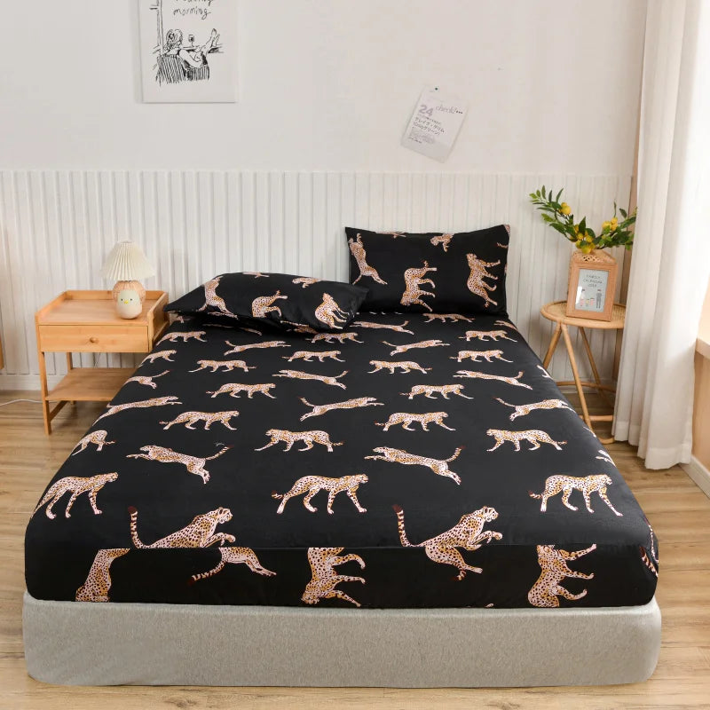 White Marble Print Fitted Bed Sheet with Elastic Band | Single, Queen & King Size, All-Around Bed Cover