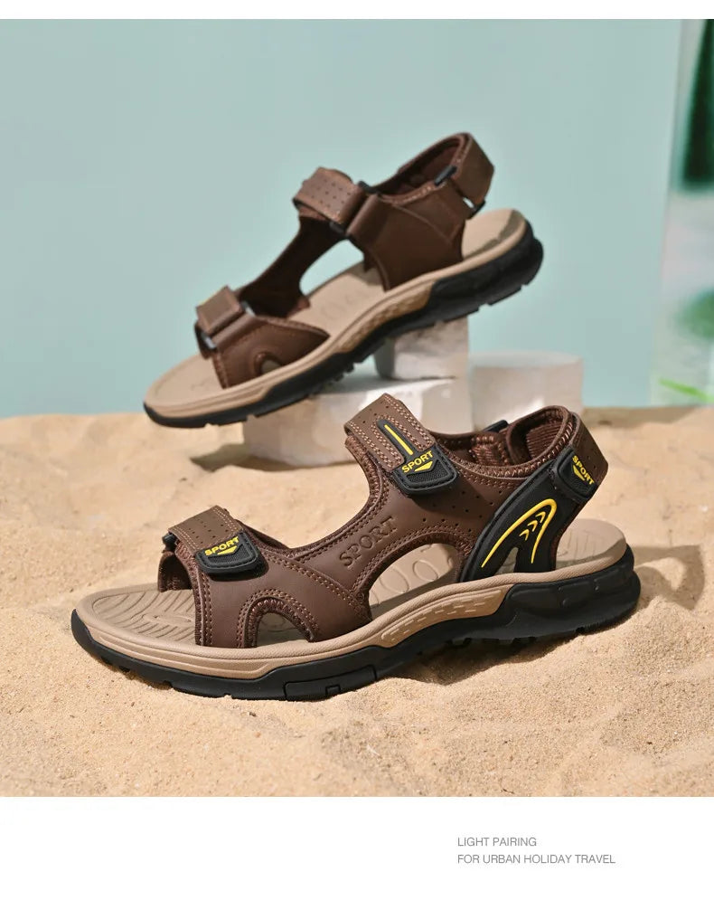 Men's Casual Leather Beach Sandals – Lightweight Gladiator Style