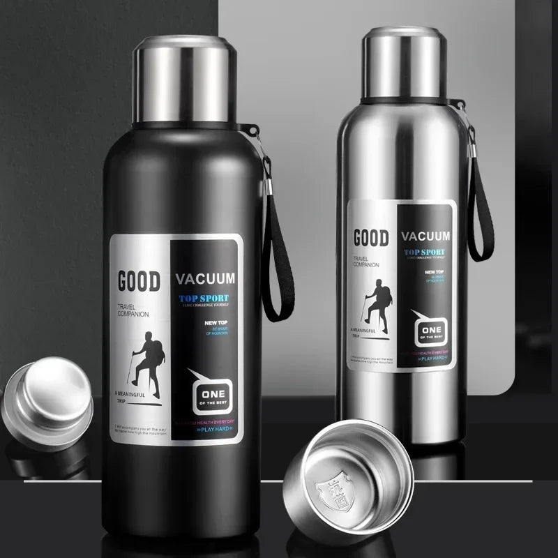 CZSAE 316 SS Vacuum Thermos Tumbler – Bullet Shape, 12–24Hr Insulated, 600ml–2000ml, Silver & Black, CE Certified