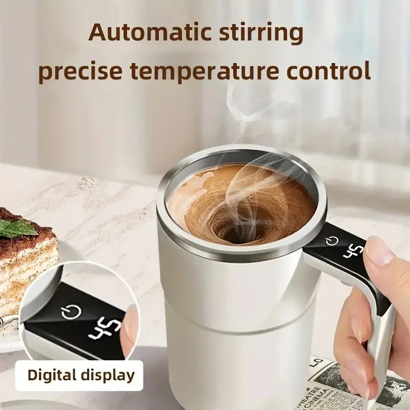 380ml Self-Stirring Electric Coffee Mug – IPX67 Waterproof, LCD Temp Display & USB-C Rechargeable Auto Mixing Cup