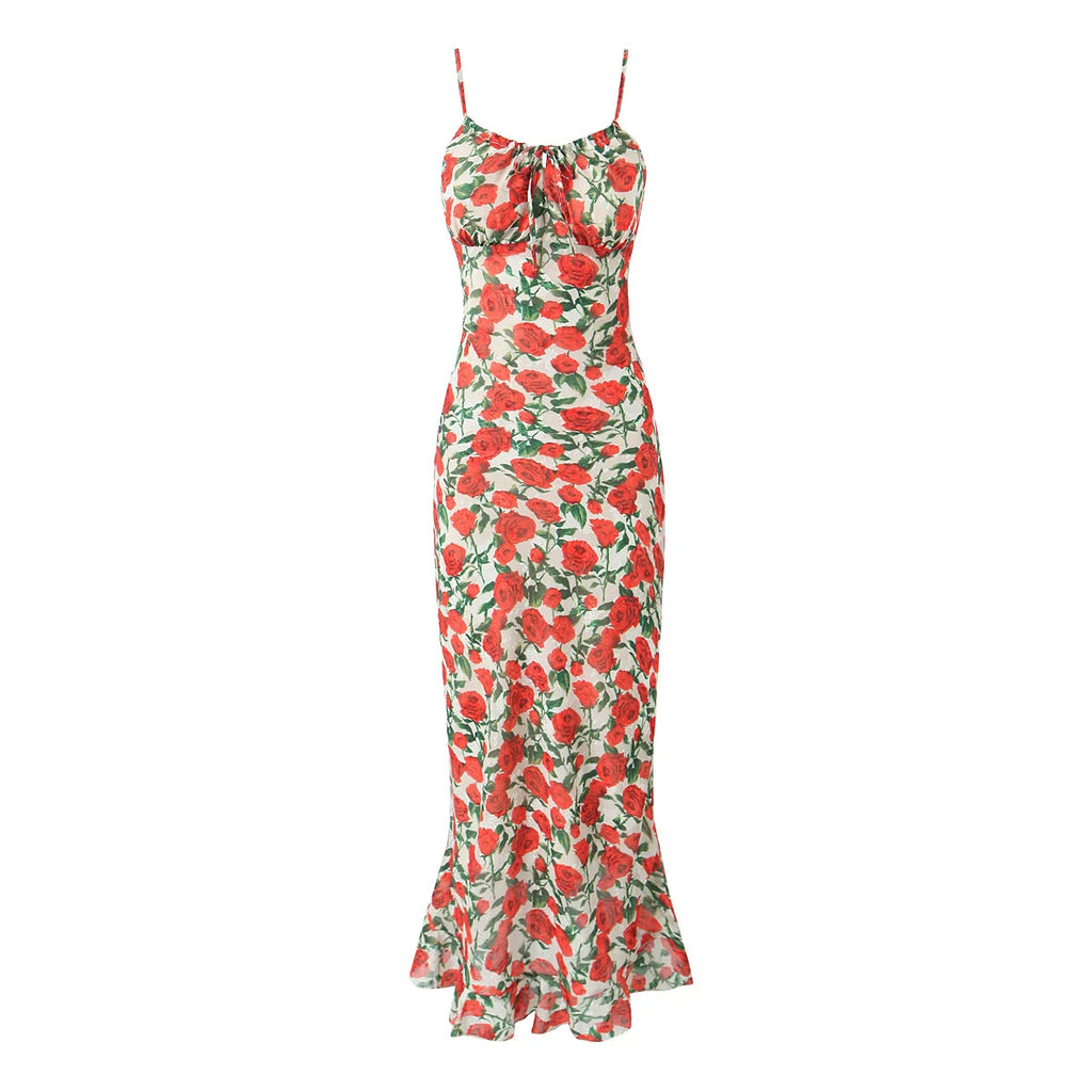 Vintage Floral Front Tie Bodycon Midi Dress — Sexy Elegant Black Summer Dress