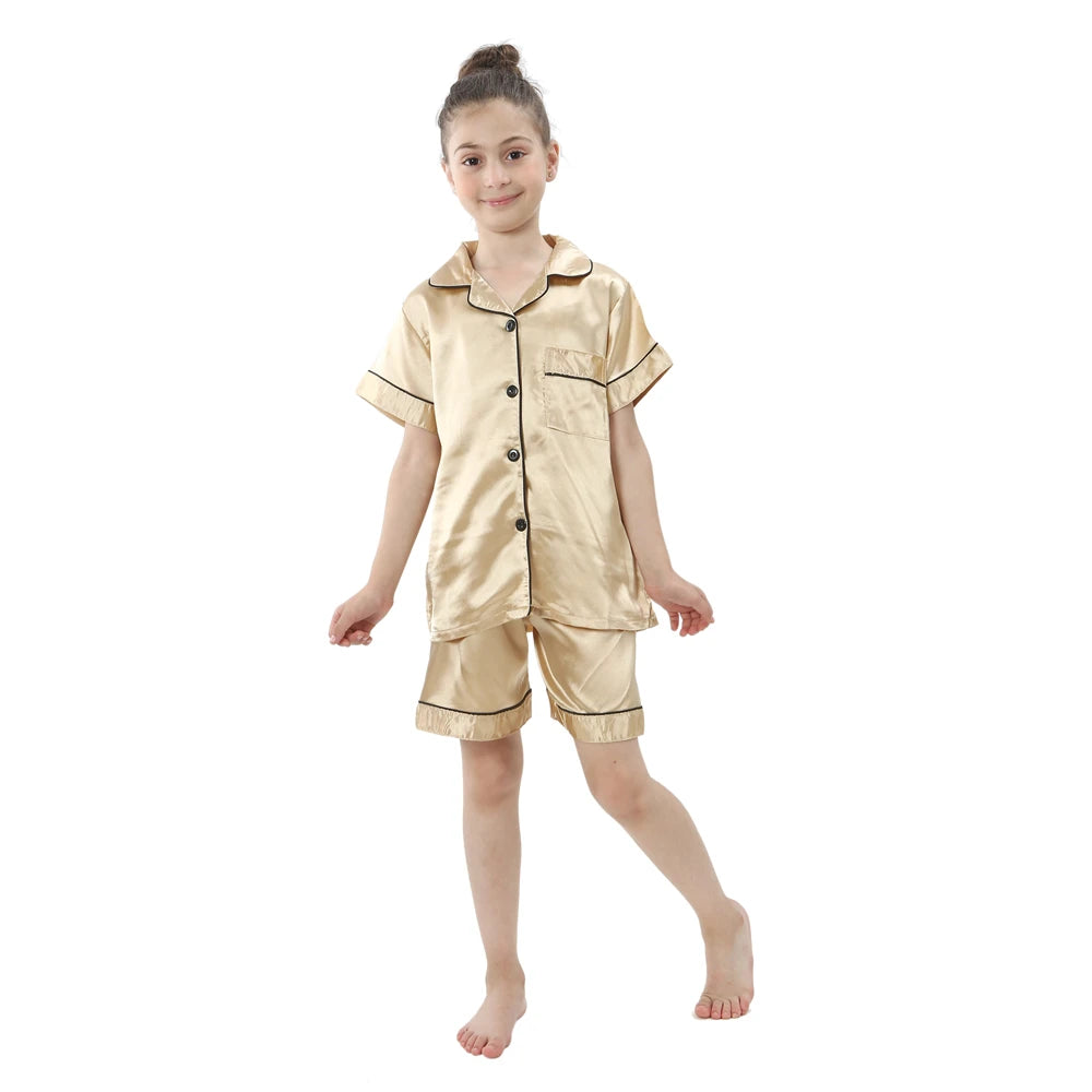 Kids' Ice Silk Pajamas Set | Summer Thin Short Sleeve Shorts 2-Piece Boys & Girls Homewear