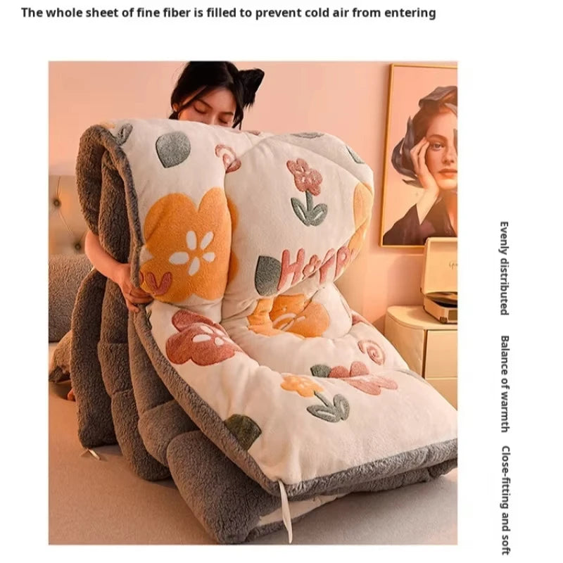 Double-Sided Lamb Fleece Winter Comforter – Thickened Velvet Warm Quilt, 5 Colors & 7 Fill Weights