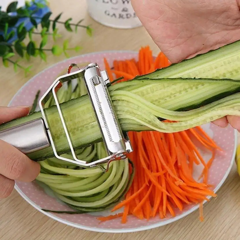 Peel & Grate in One Tool — Stainless Steel 2-in-1 Julienne Peeler & Grater | Potato, Cucumber, Carrot, Dishwasher Safe, 18cm