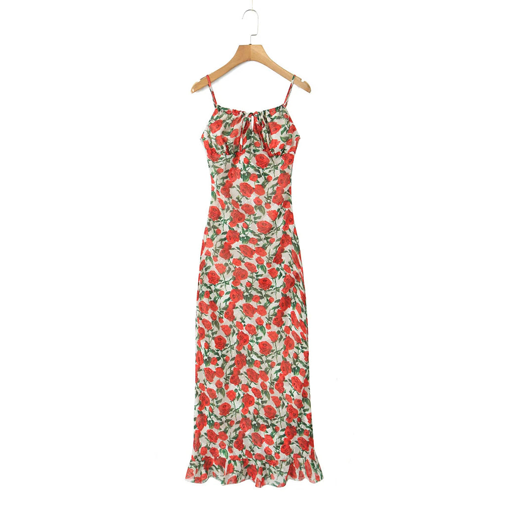 Vintage Floral Front Tie Bodycon Midi Dress — Sexy Elegant Black Summer Dress