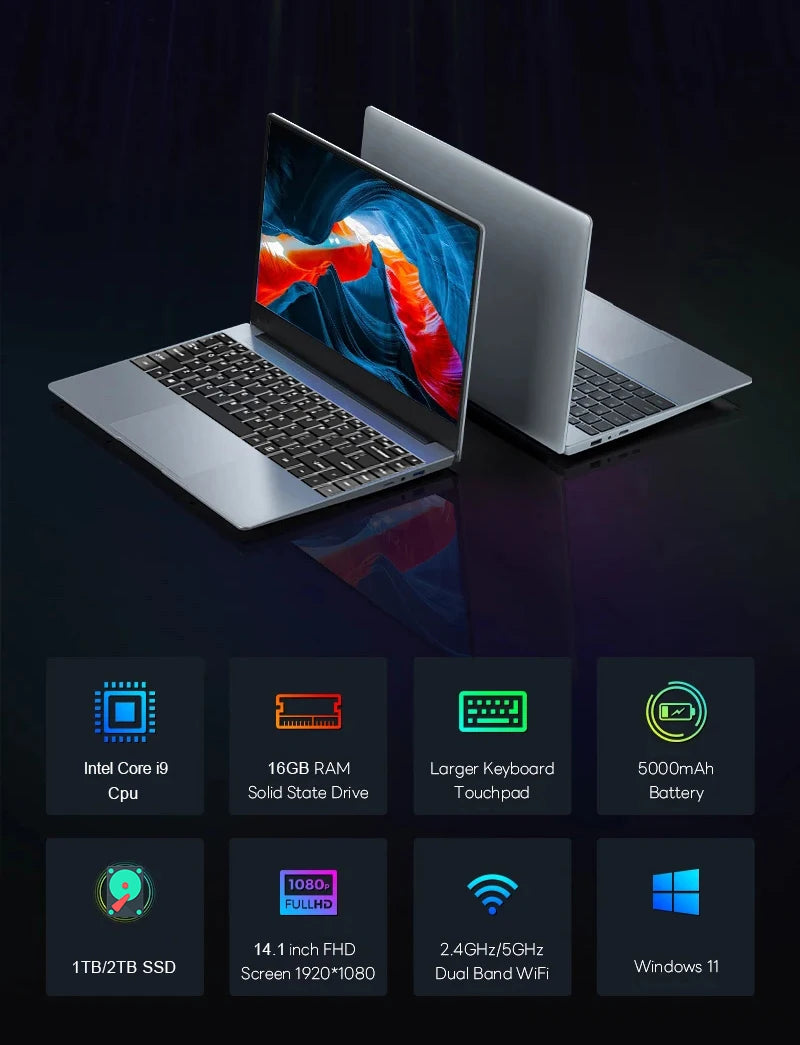 14.1" Windows 11 Gaming Laptop — Portable Performance for Gaming & Work