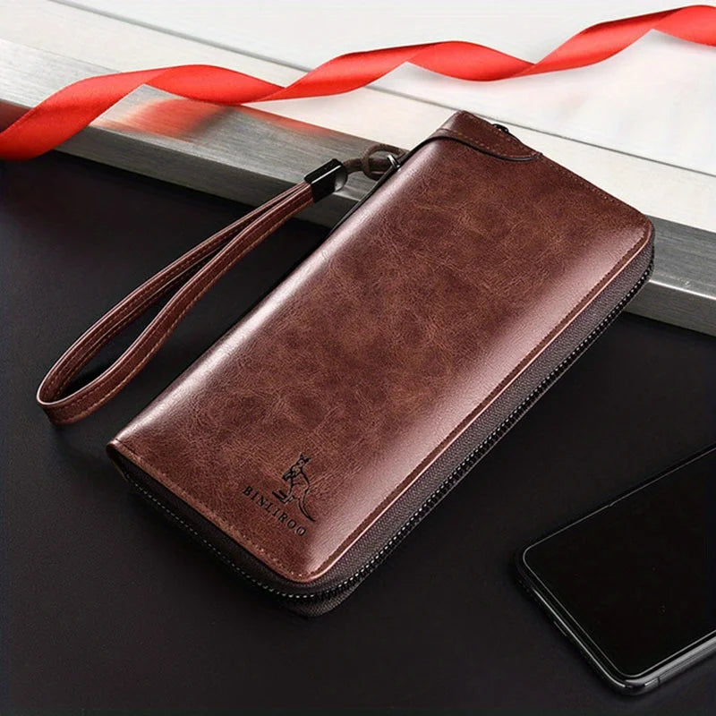 RFID Blocking Long Zipper Wallet – PU Leather Business Clutch Card Holder for Men