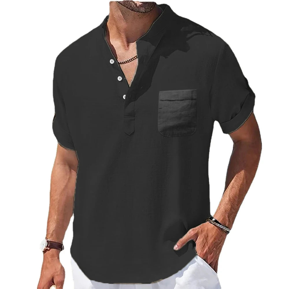 Men's Casual Linen Short Sleeve Shirt — Lightweight Summer Button-Down