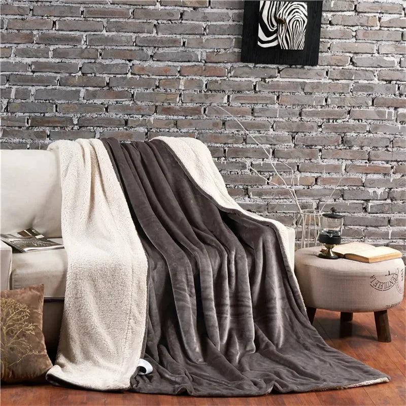 Wool Throw Blanket – Double-Sided Warm Winter Bed Blanket & Sofa Cover, Camping & Queen