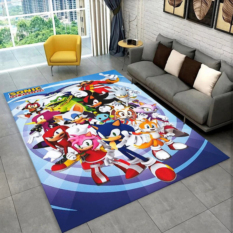 Sonic Cartoon Area Rug – Non-Slip Kids Carpet for Bedroom, Playroom & Living Room