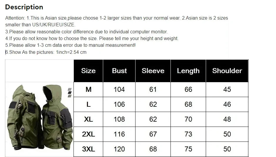 Men's Military Tactical Soft Shell Jacket – Waterproof Windproof Hooded Outdoor Coat