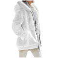 Women's Hooded Zip-Up Fleece Jacket – Loose Casual Solid Color Coat