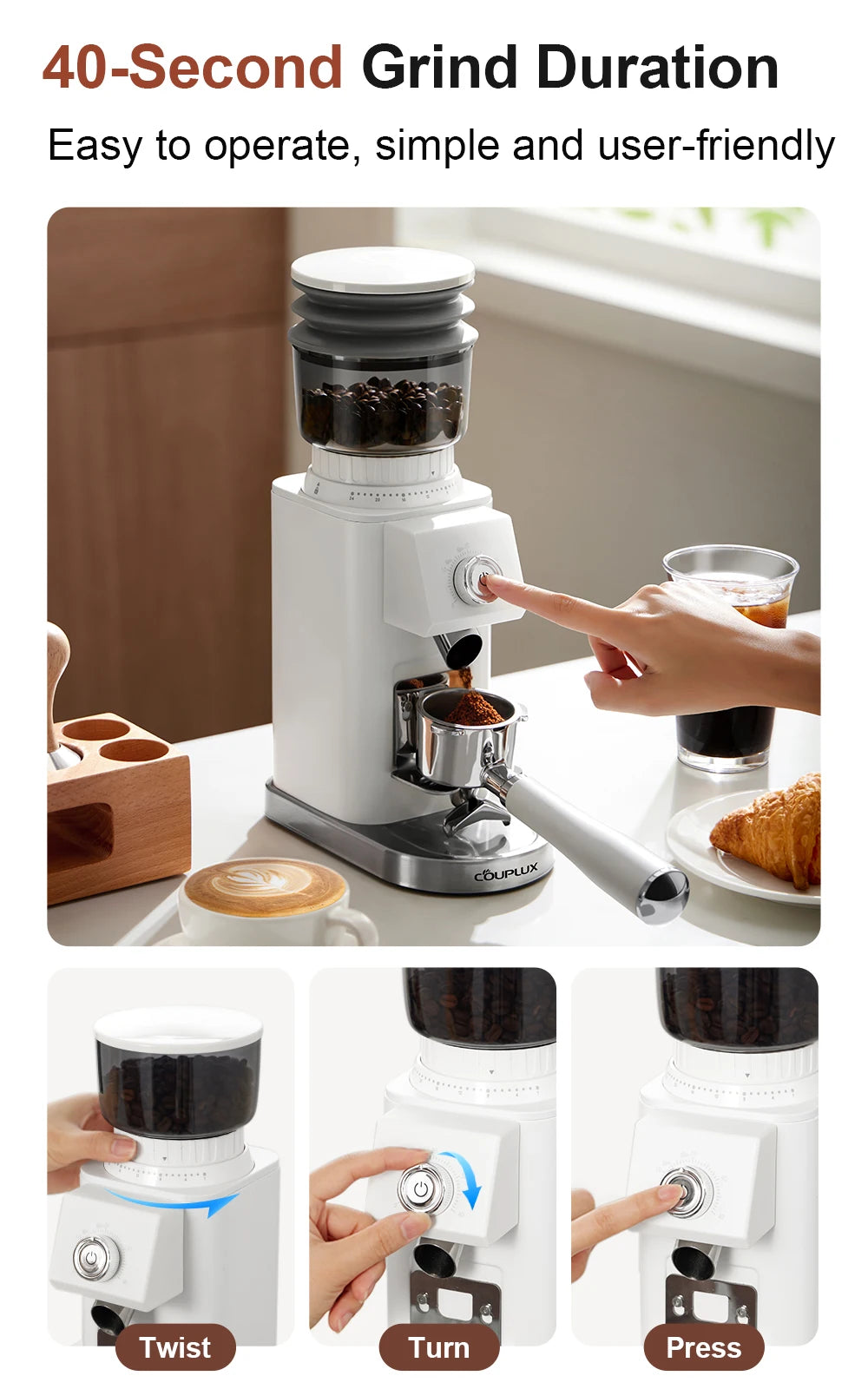 Couplux Electric Coffee Grinder – Precise Grinding with Detachable Funnel Stand 220V