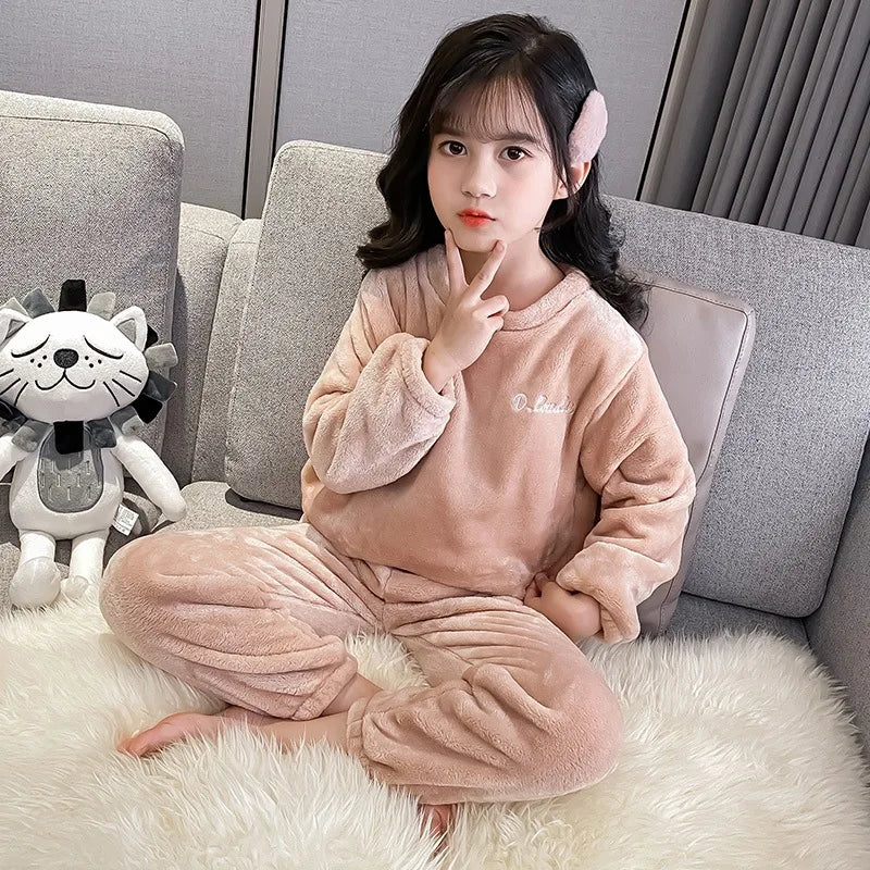 Kids' Coral Fleece Warm Pajama Set | Toddler Fall Winter Sweatshirt & Pants Flannel Sleepwear