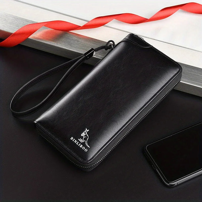 RFID Blocking Long Zipper Wallet – PU Leather Business Clutch Card Holder for Men