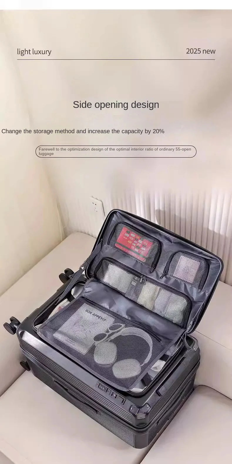 Side Opening Expandable Suitcase – Large Capacity PC Hardside with Brake & 5-Wheel Spinner 20–34"