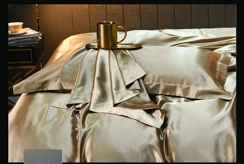 Pure 100% Silk Bedding Set | 4-Piece Luxury Duvet Cover, Bed Sheet & Pillowcases, Solid Plain, Twin to King