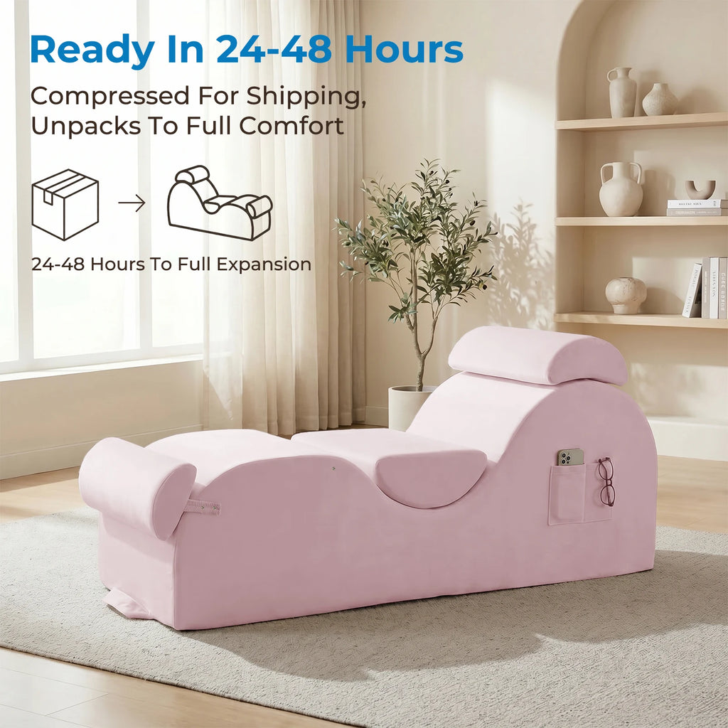 Velvet Yoga Chaise Lounge with Adjustable Footrest